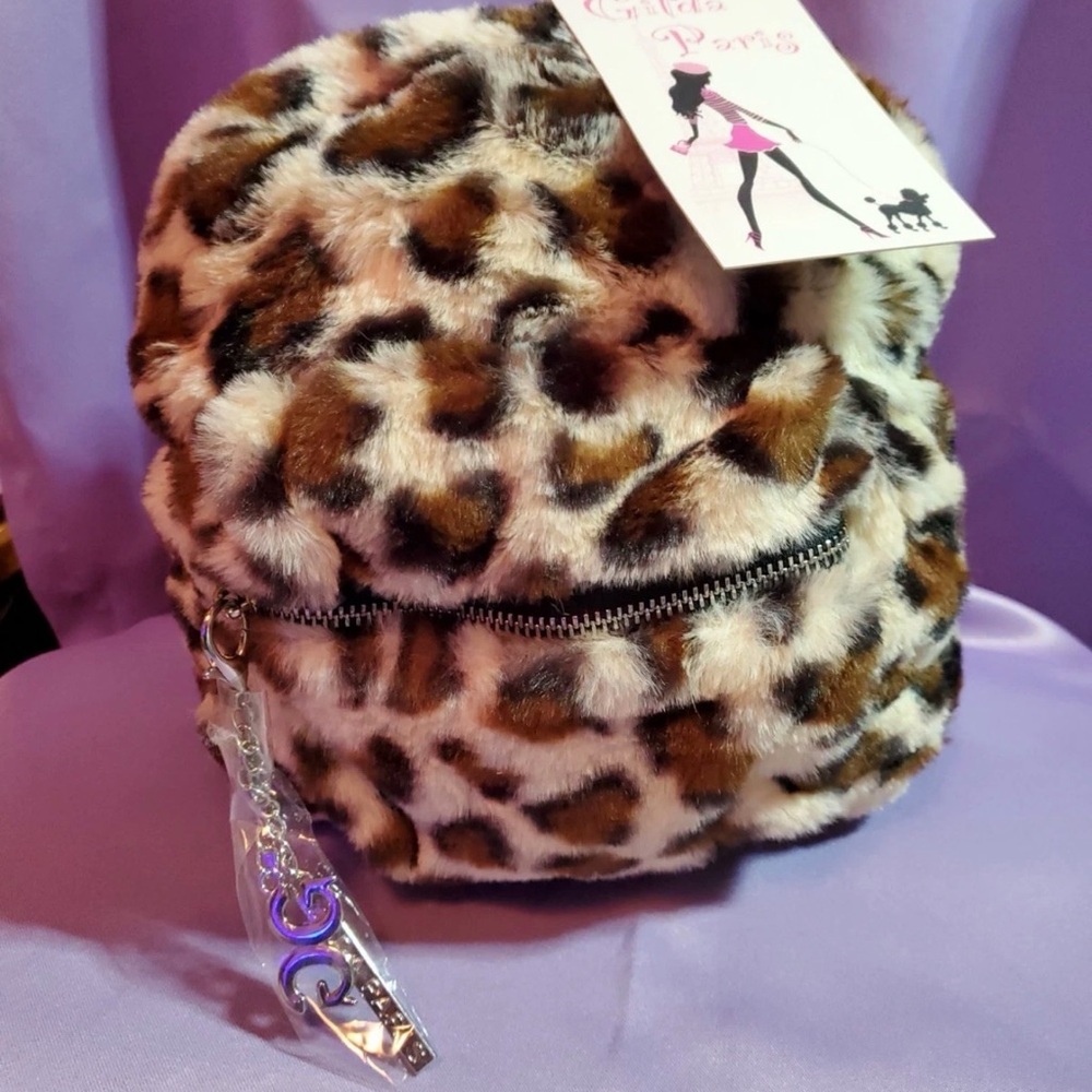 Gilda Paris Mini Furry Leopard Print Backpack MSRP $129